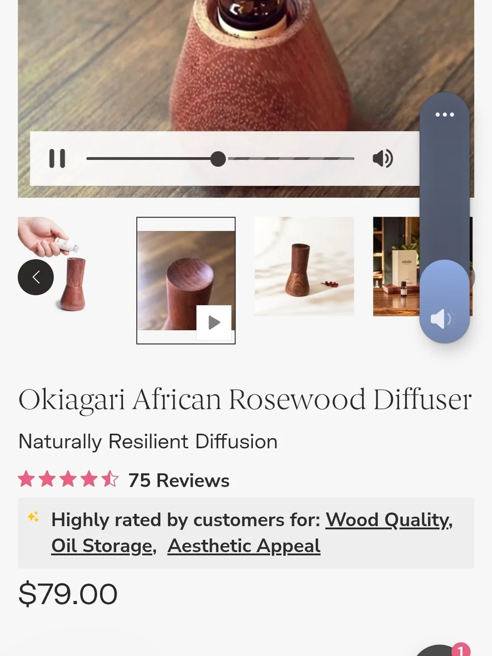 Vörda Okiagari Essential Oil diffuser- African Rosewood.